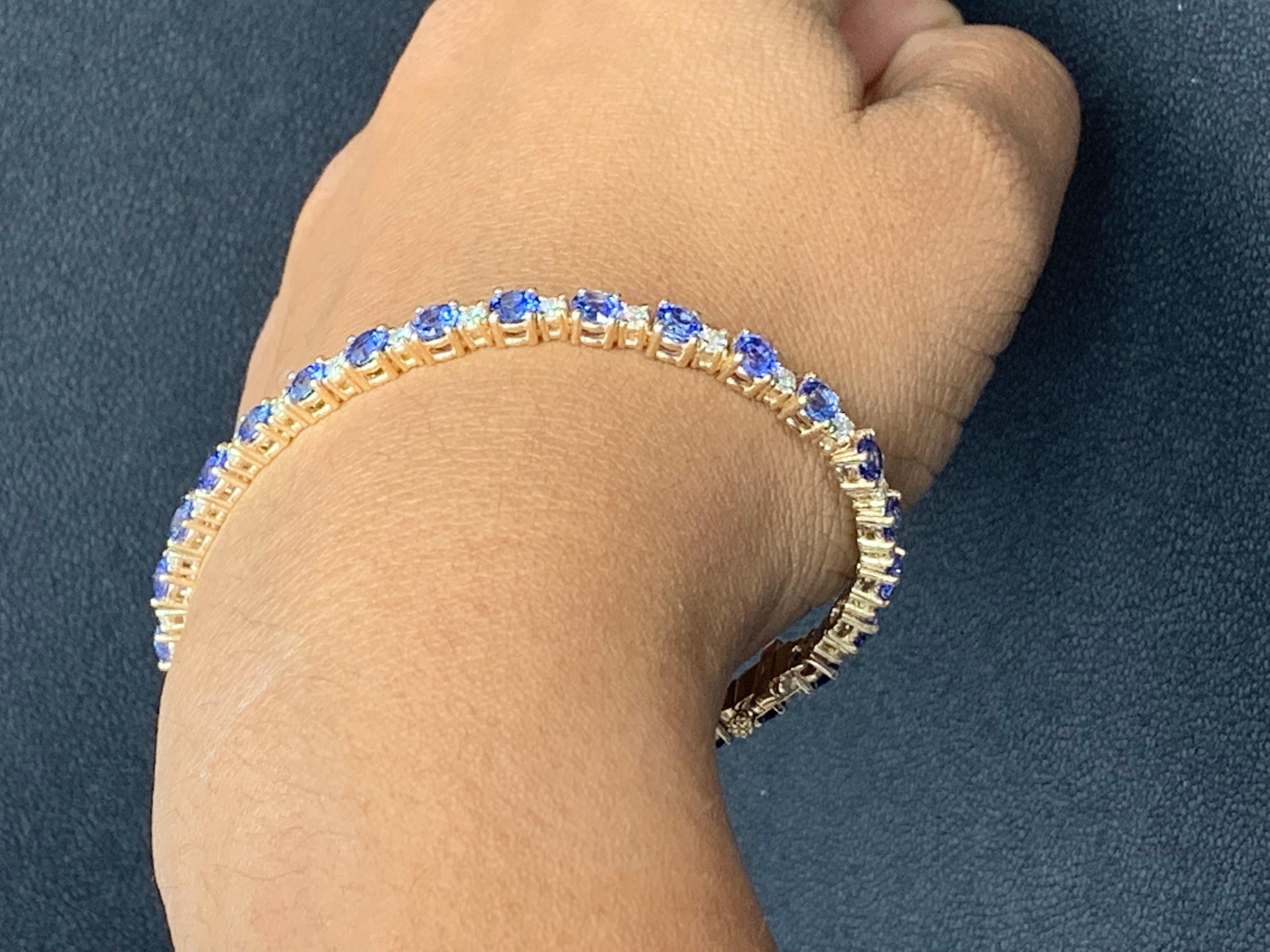 7.80 Carat Alternating Sapphire and Diamond Tennis Bracelet in 14K Yellow Gold For Sale 5