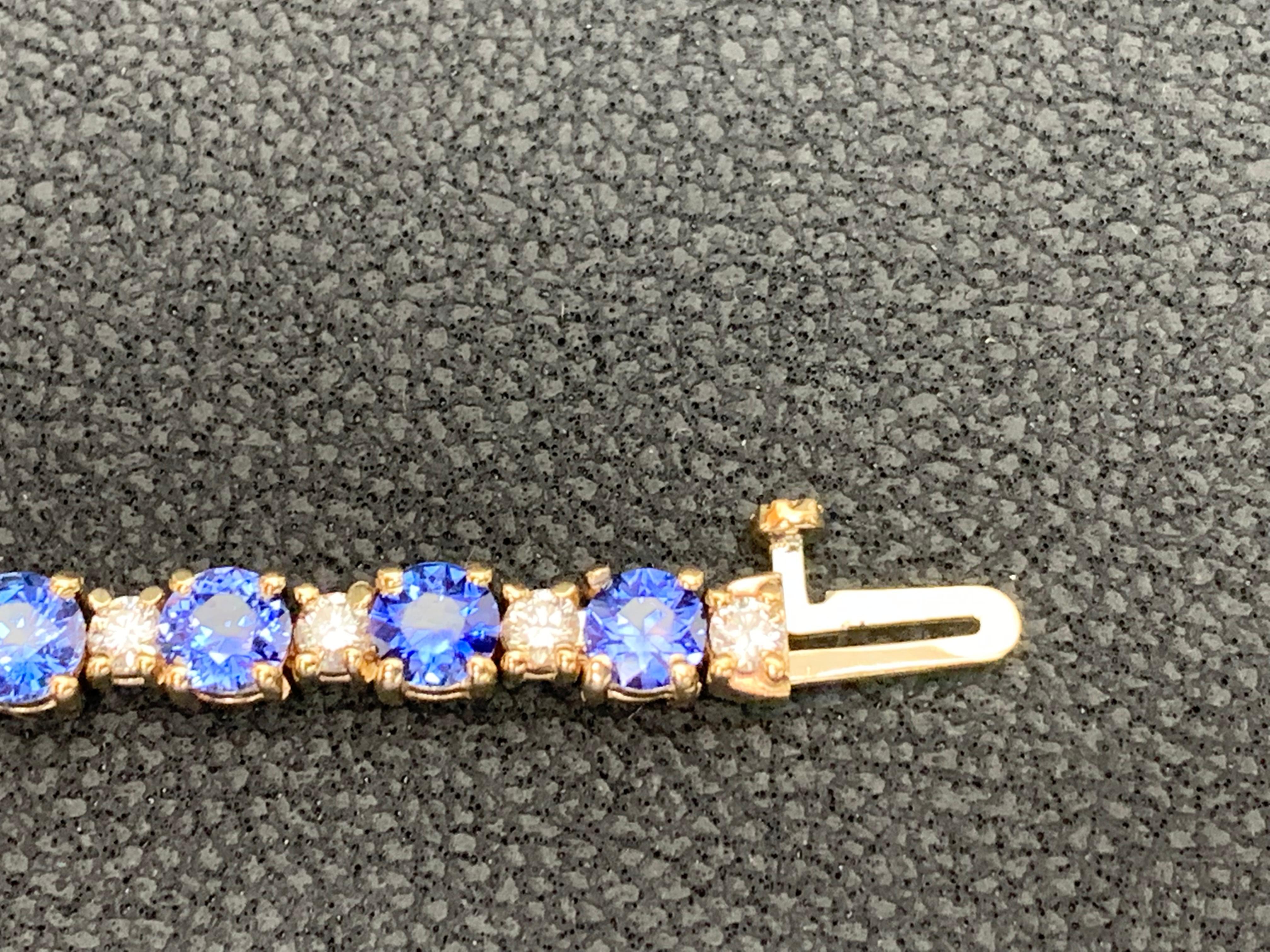 7.80 Carat Alternating Sapphire and Diamond Tennis Bracelet in 14K Yellow Gold For Sale 7