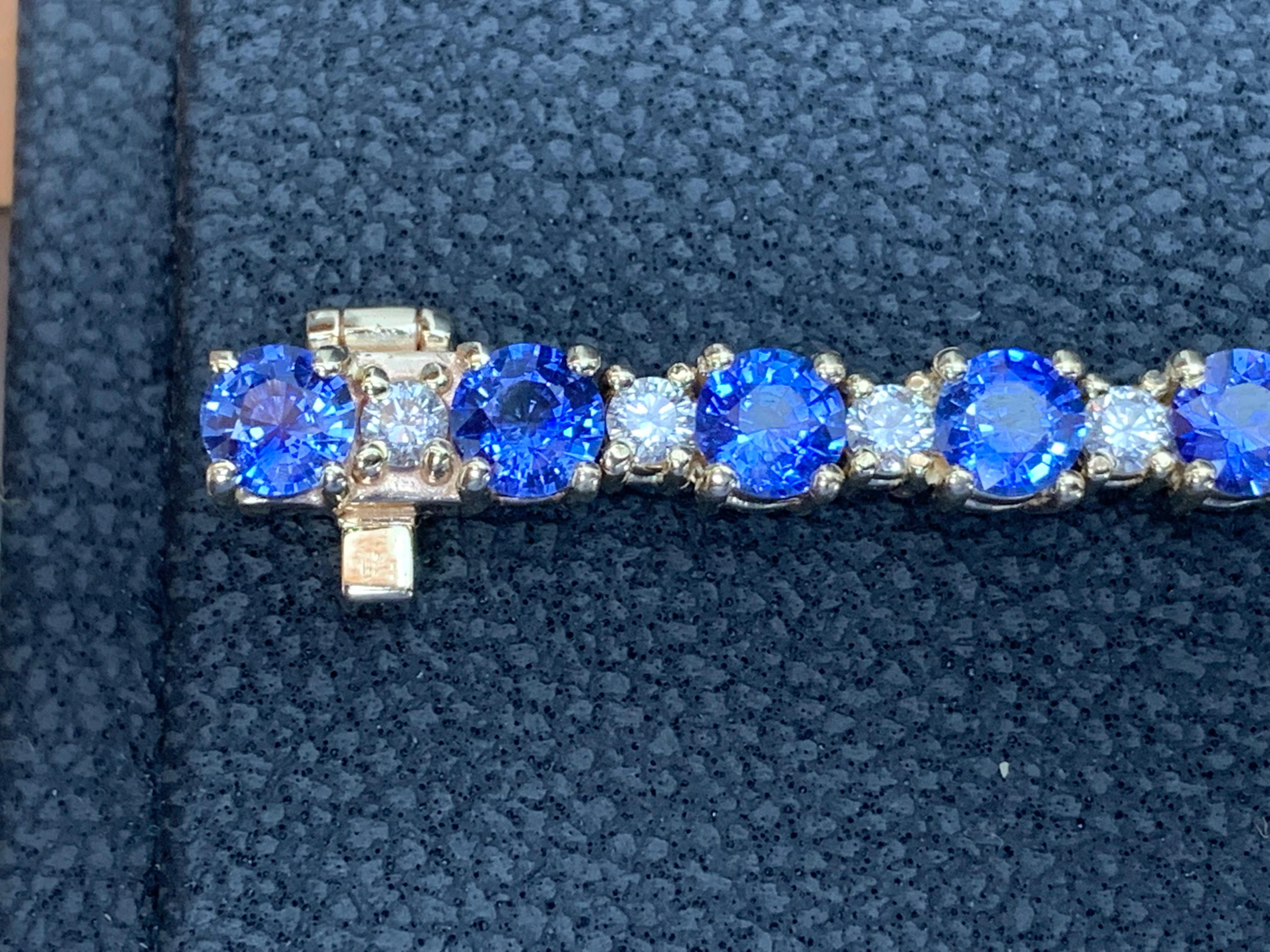 7.80 Carat Alternating Sapphire and Diamond Tennis Bracelet in 14K Yellow Gold For Sale 8
