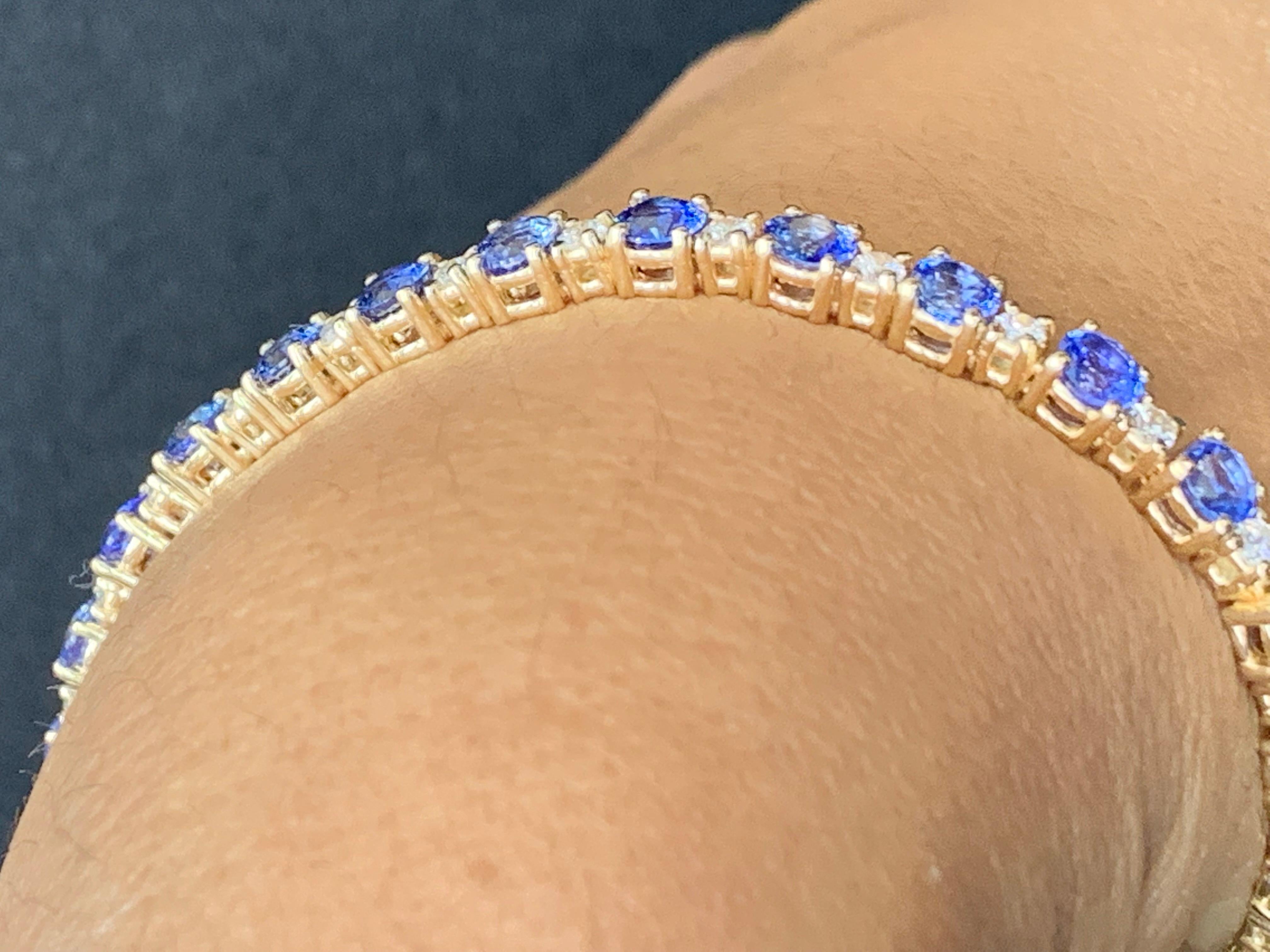 7.80 Carat Alternating Sapphire and Diamond Tennis Bracelet in 14K Yellow Gold In New Condition For Sale In NEW YORK, NY