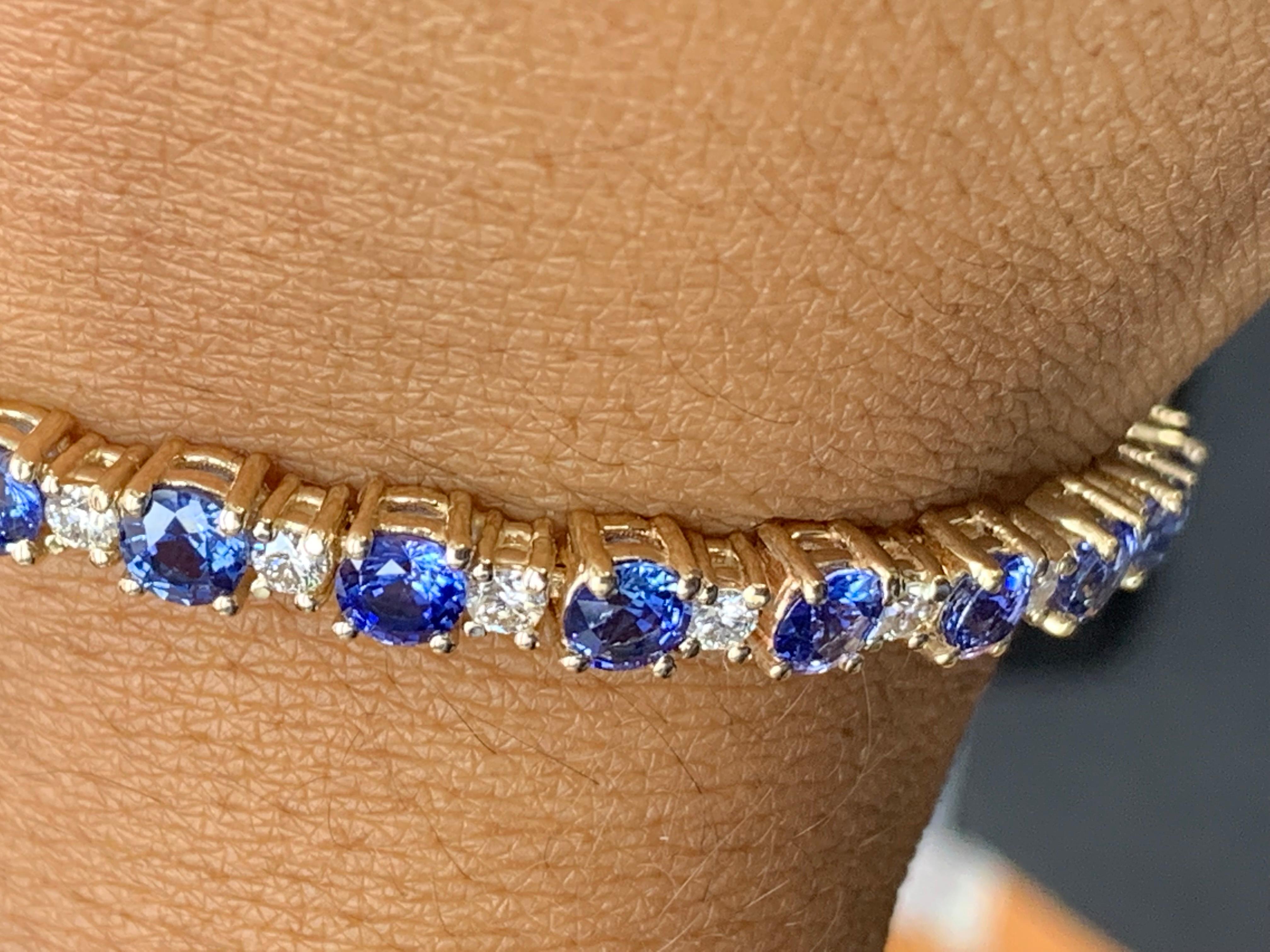 7.80 Carat Alternating Sapphire and Diamond Tennis Bracelet in 14K Yellow Gold For Sale 1