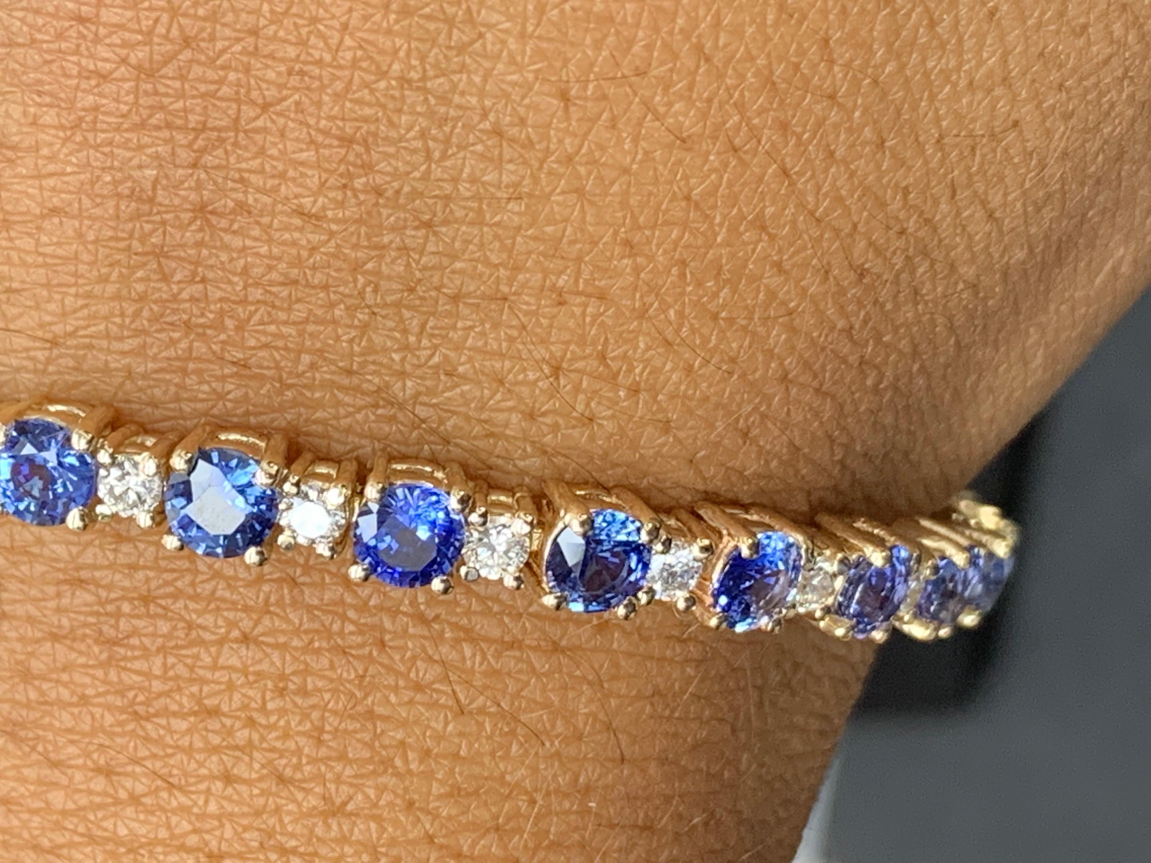 7.80 Carat Alternating Sapphire and Diamond Tennis Bracelet in 14K Yellow Gold For Sale 2