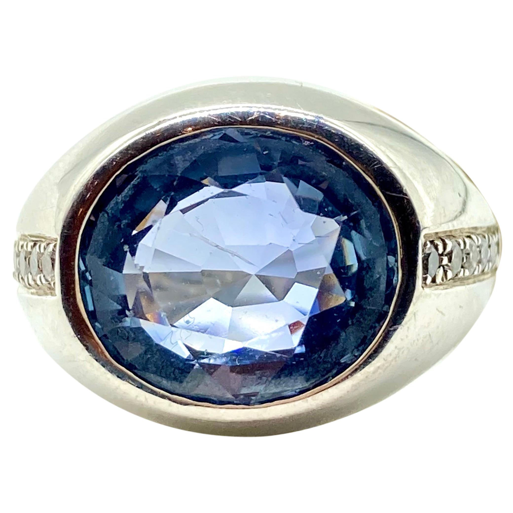 7.80 Carat Ceylon Sapphire and Diamond White Gold Ring For Sale