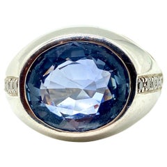 Vintage 7.80 Carat Ceylon Sapphire and Diamond White Gold Ring