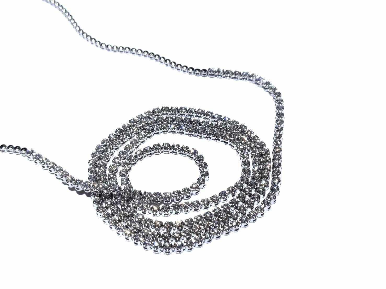 Brilliant Cut 7.80 Carat Diamond Long Tennis Necklace in 18K White Gold For Sale