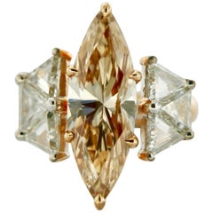 7.80 Carat Fancy Light Brown Marquise And White Triangle Diamond Ring In 18 K. 