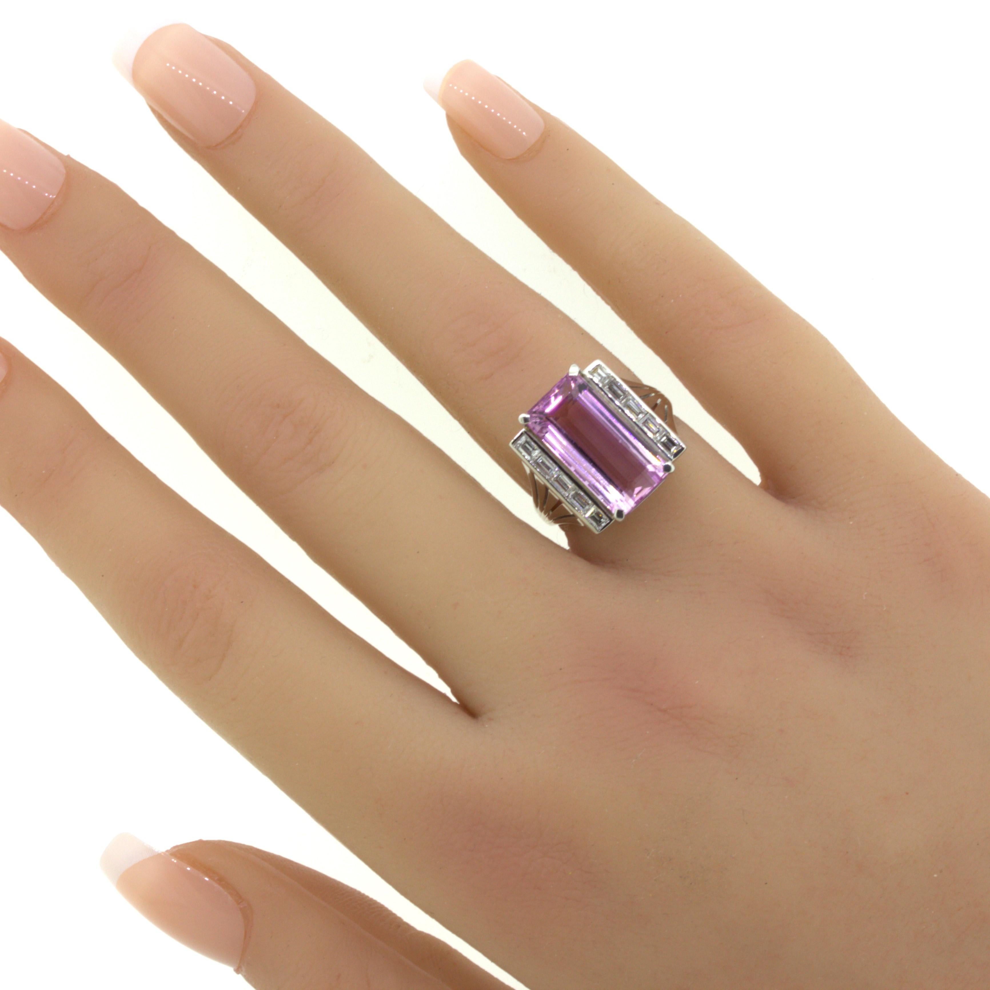 7.80 Carat Imperial “Barbie Pink” Topaz Diamond Platinum Ring For Sale 3