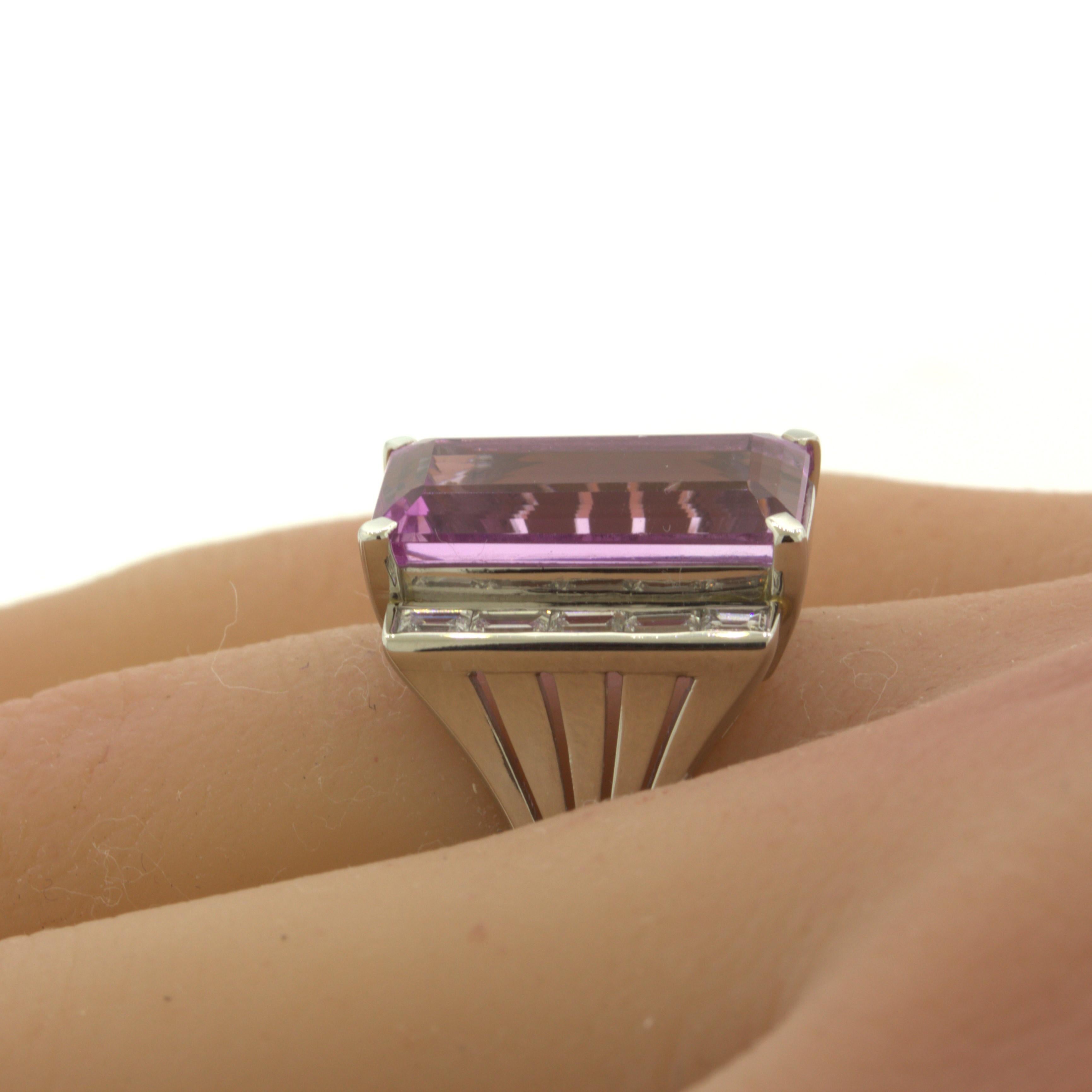 Emerald Cut 7.80 Carat Imperial “Barbie Pink” Topaz Diamond Platinum Ring For Sale