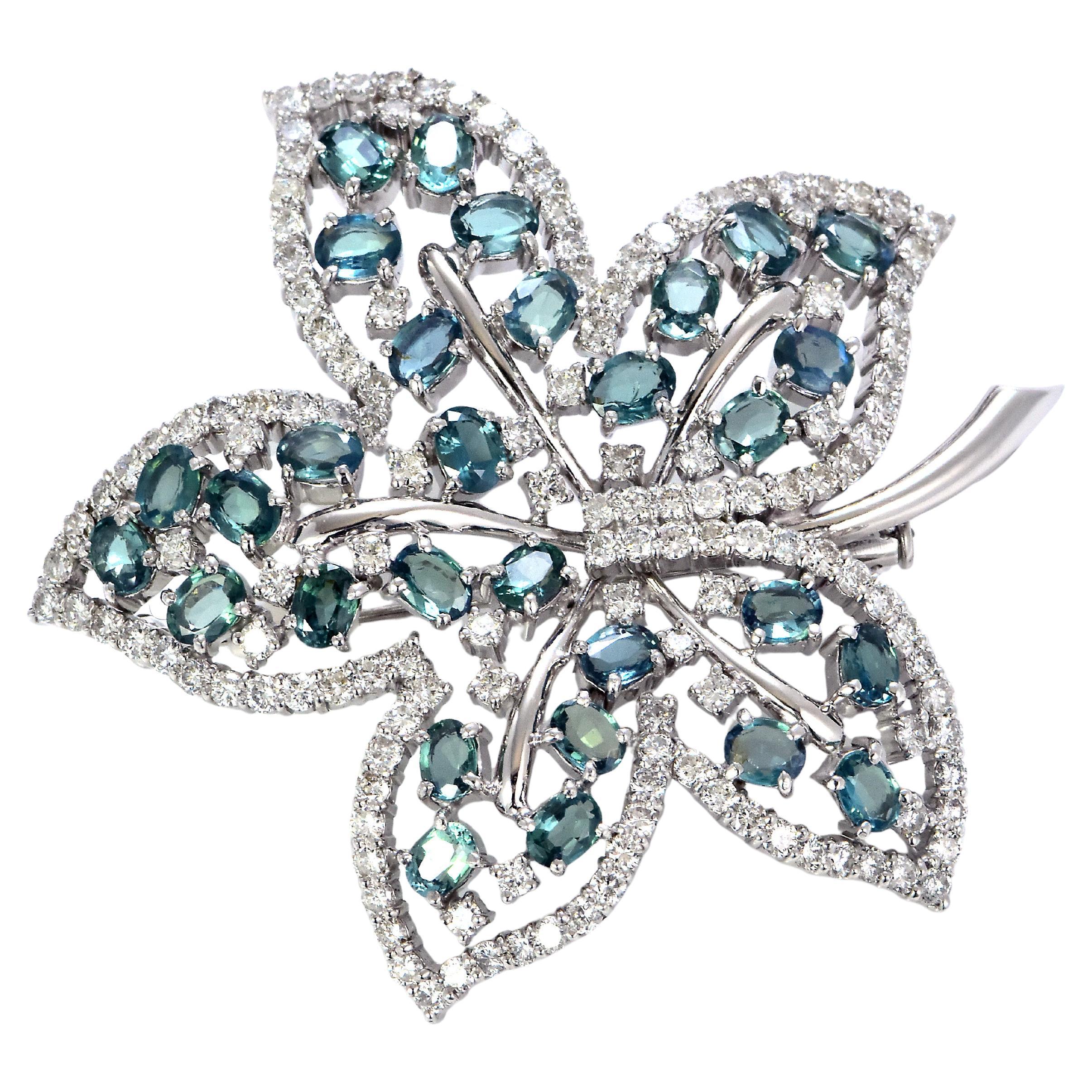7.80 Carat Natural Brazilian Color-Changing Alexandrite Brooch set in 18K Gold