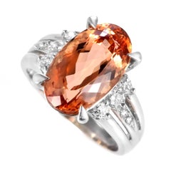 7.80 Carat Natural Imperial Topaz and Diamond Cocktail Ring Set in Platinum