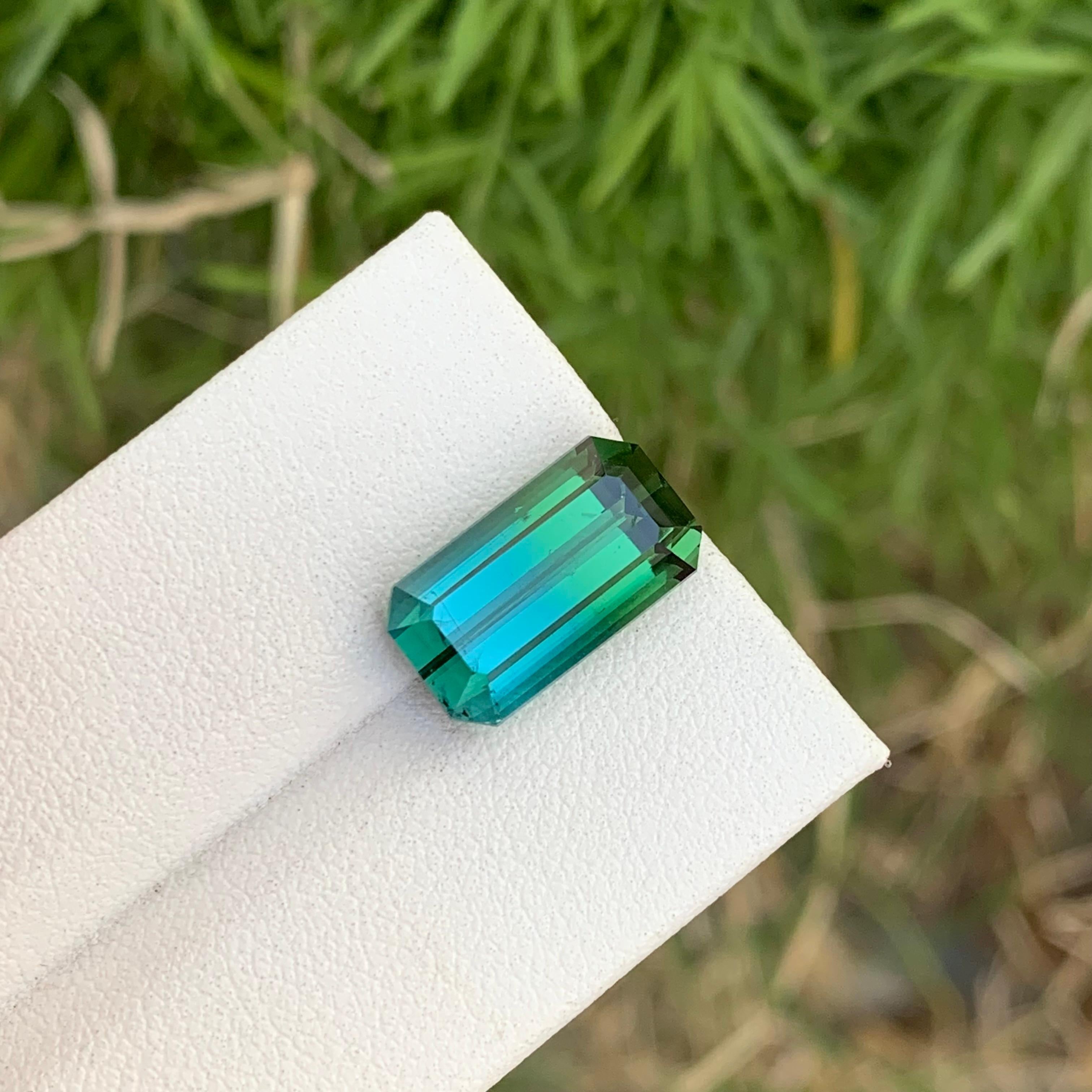 Emerald Cut 7.80 Carat Natural Loose Bi Colour Tourmaline Emerald Shape Gem For Necklace  For Sale