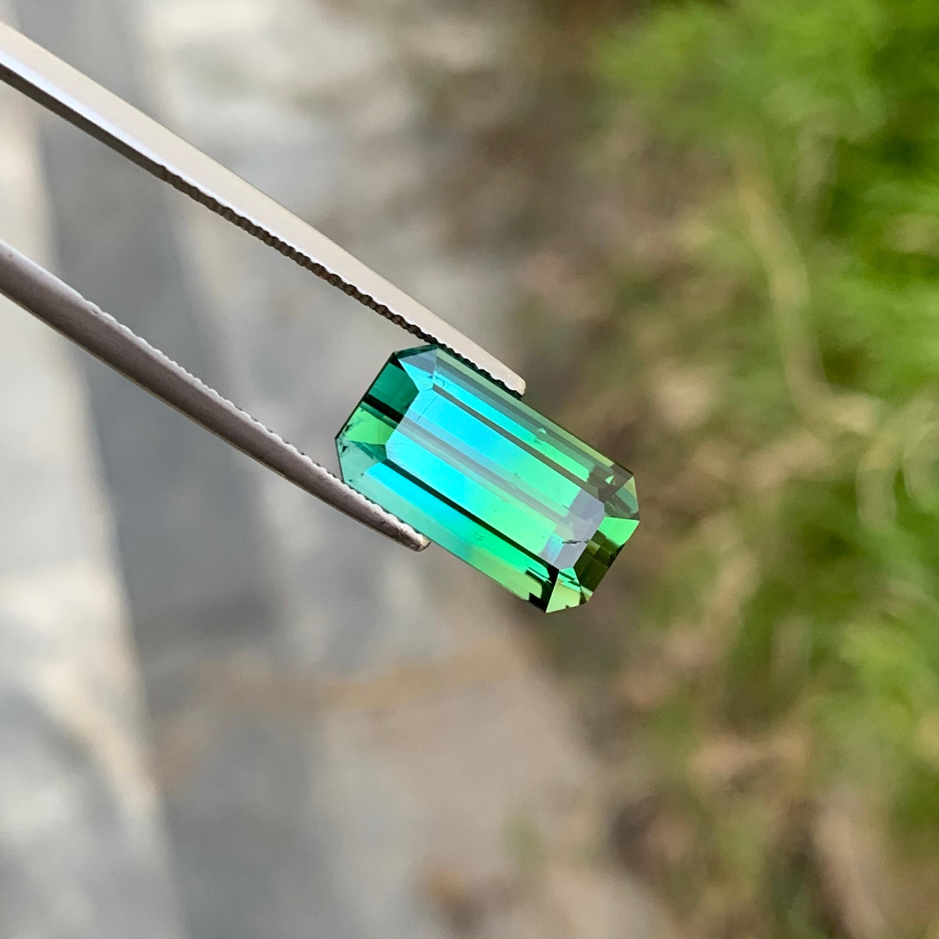7.80 Carat Natural Loose Bi Colour Tourmaline Emerald Shape Gem For Necklace  For Sale 2