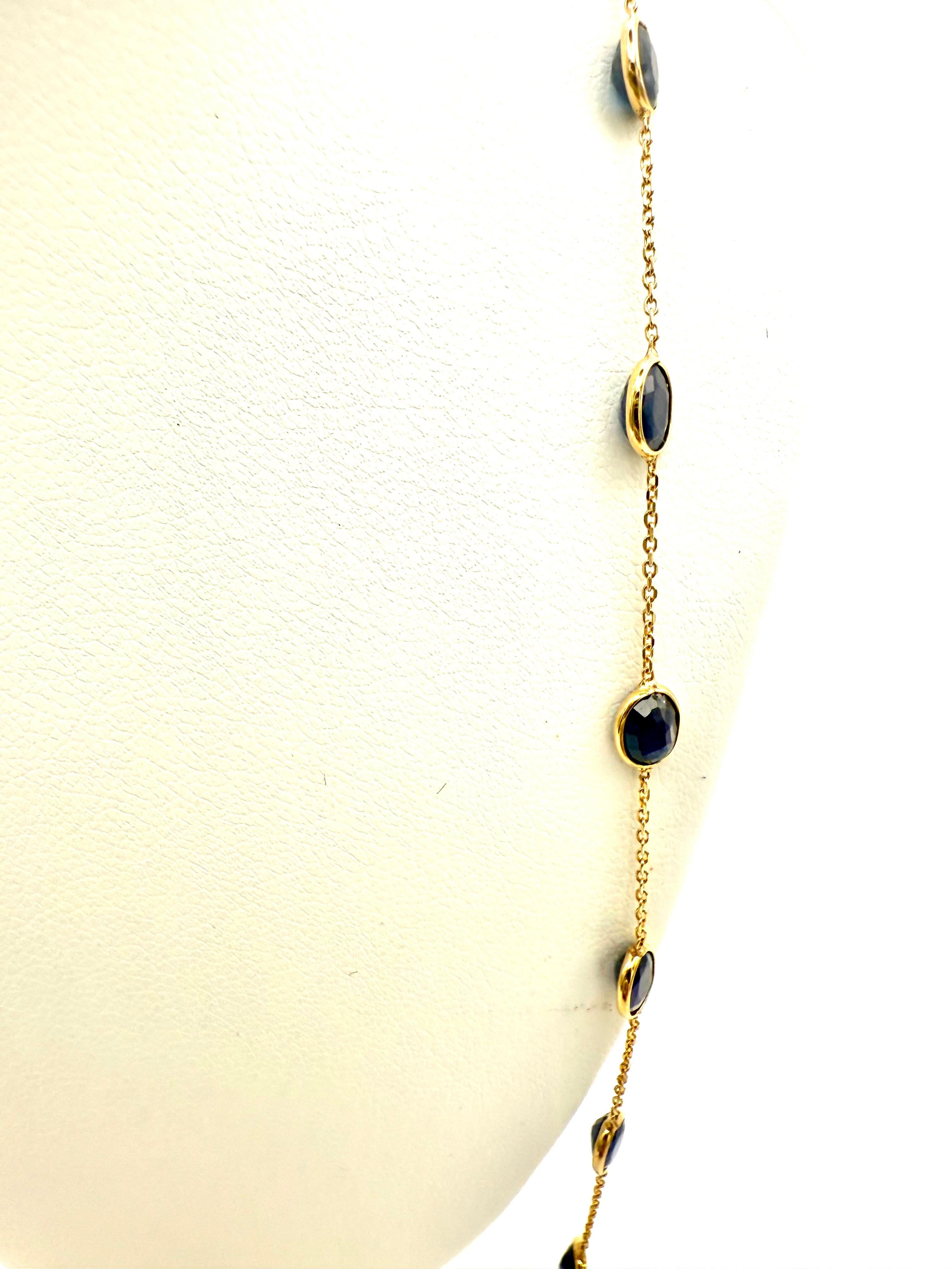 7,80 Karat Oval Blauer Saphir Station Kette Halskette in 18k massivem Gelbgold im Angebot 5