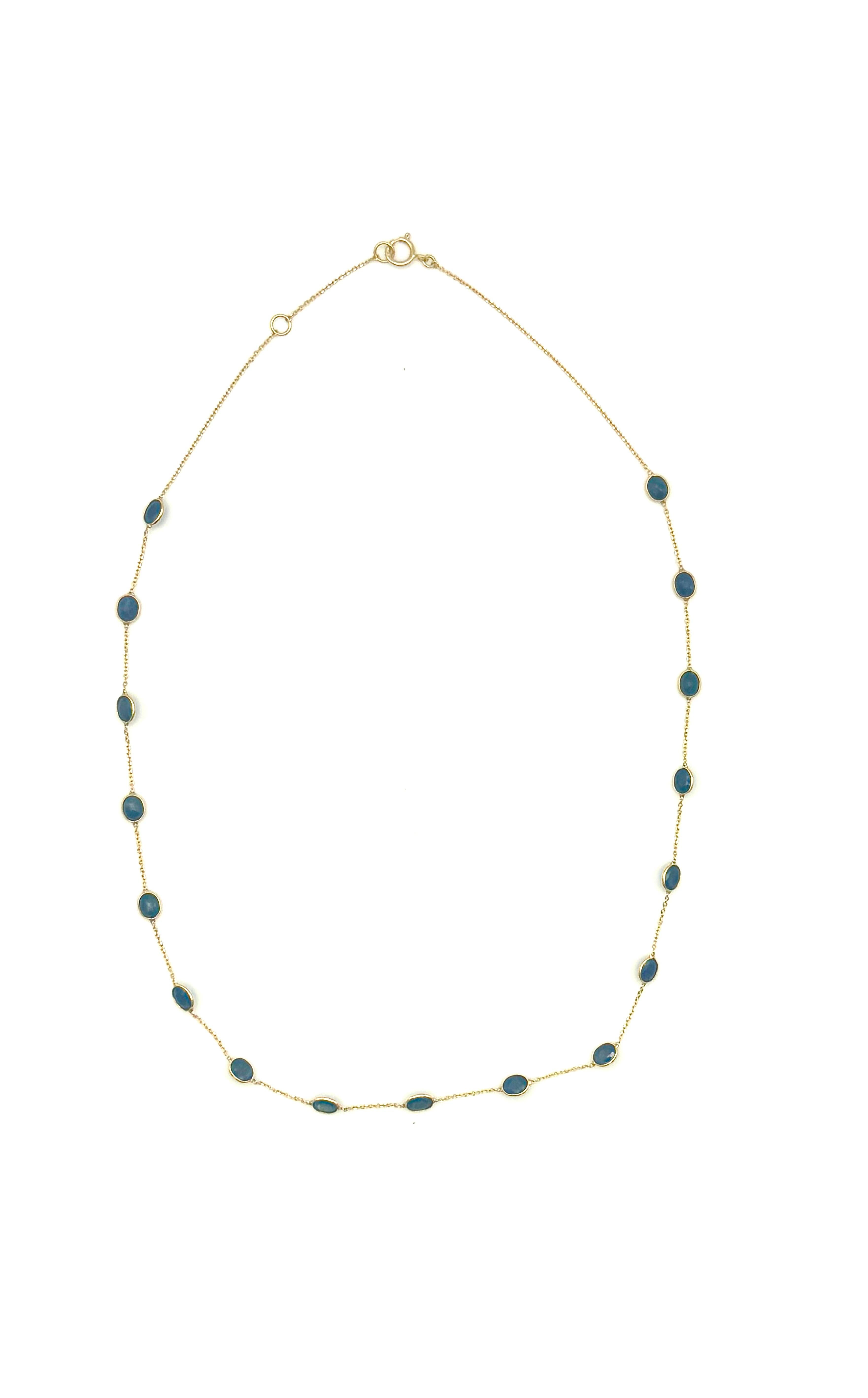 7,80 Karat Oval Blauer Saphir Station Kette Halskette in 18k massivem Gelbgold (Moderne) im Angebot