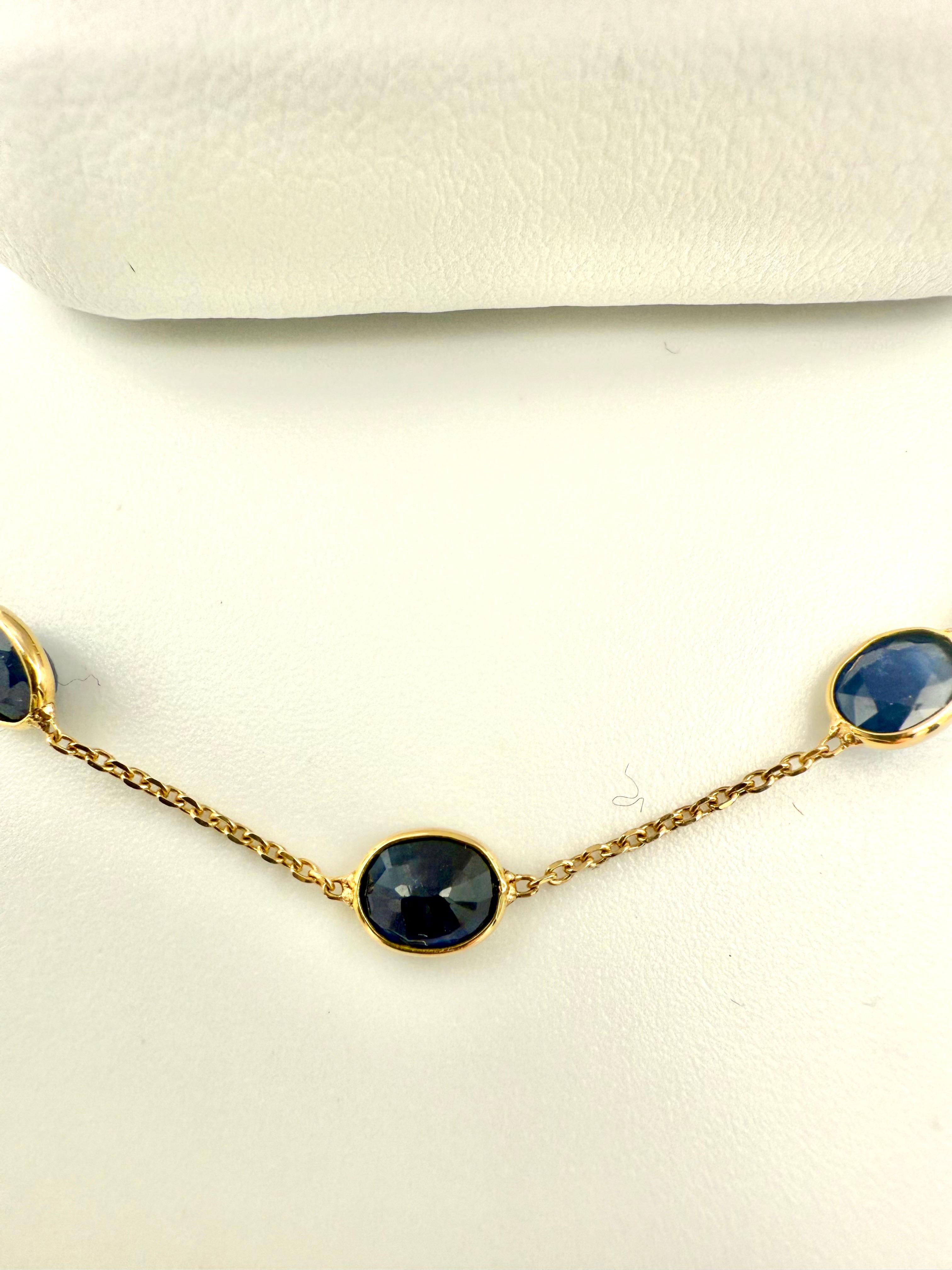 7,80 Karat Oval Blauer Saphir Station Kette Halskette in 18k massivem Gelbgold im Zustand „Gut“ im Angebot in Plainview, NY