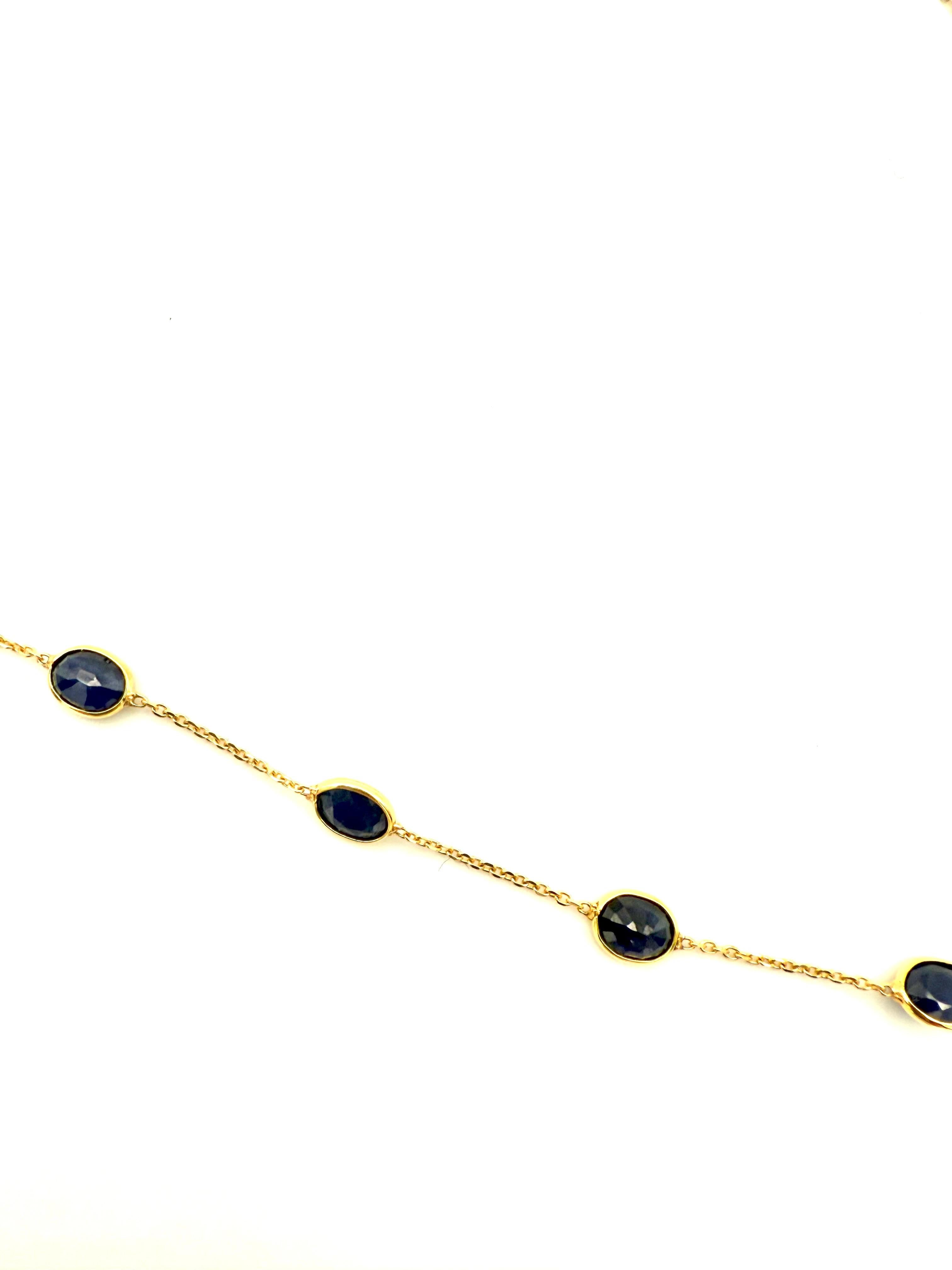 7,80 Karat Oval Blauer Saphir Station Kette Halskette in 18k massivem Gelbgold im Angebot 2