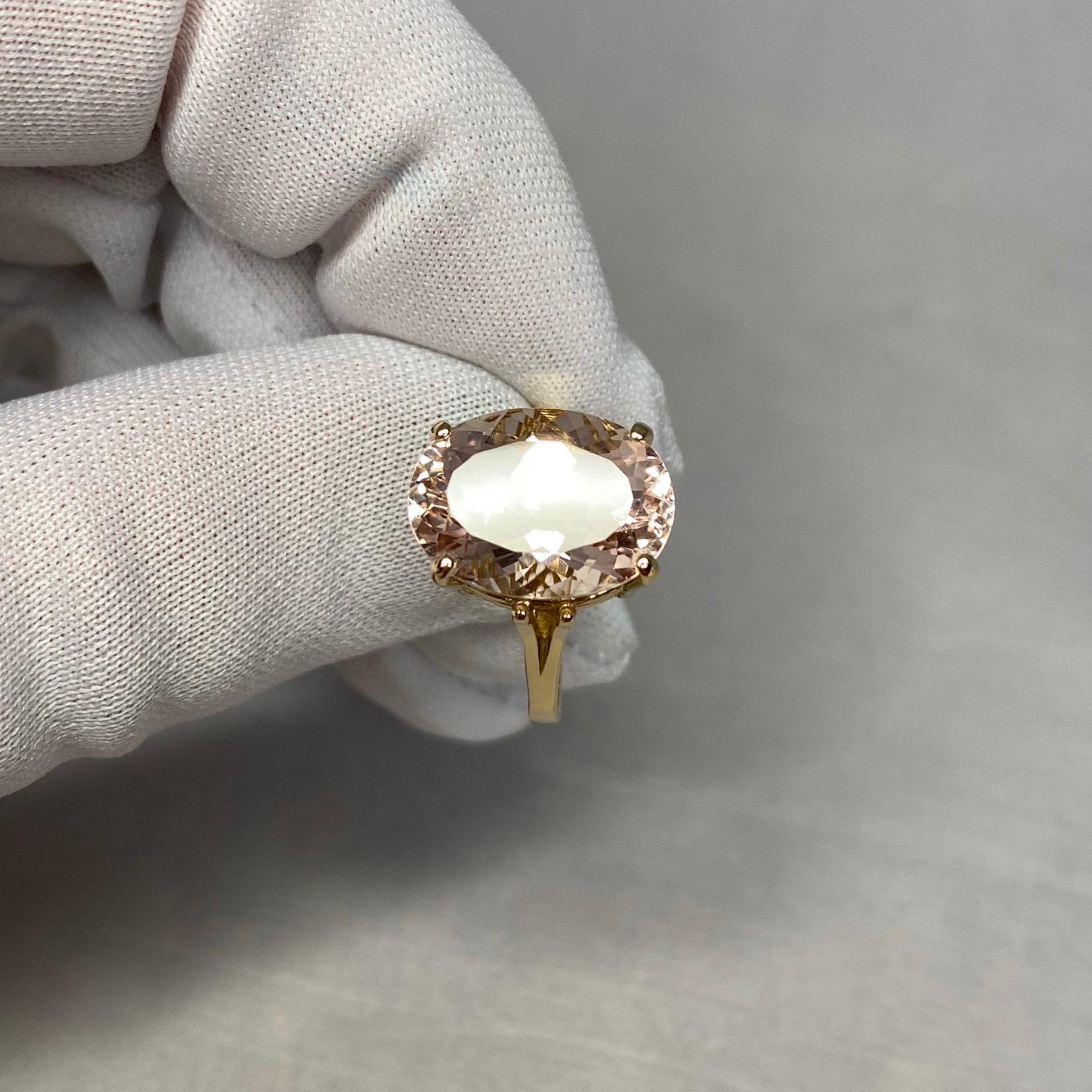 7.80 Carat Peach Orange Pink Morganite Oval Cut Yellow Gold Solitaire Ring 2