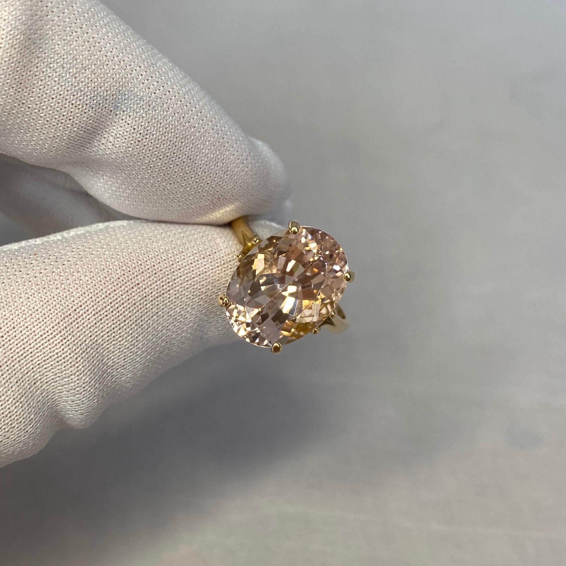 7.80 Carat Peach Orange Pink Morganite Oval Cut Yellow Gold Solitaire Ring 4