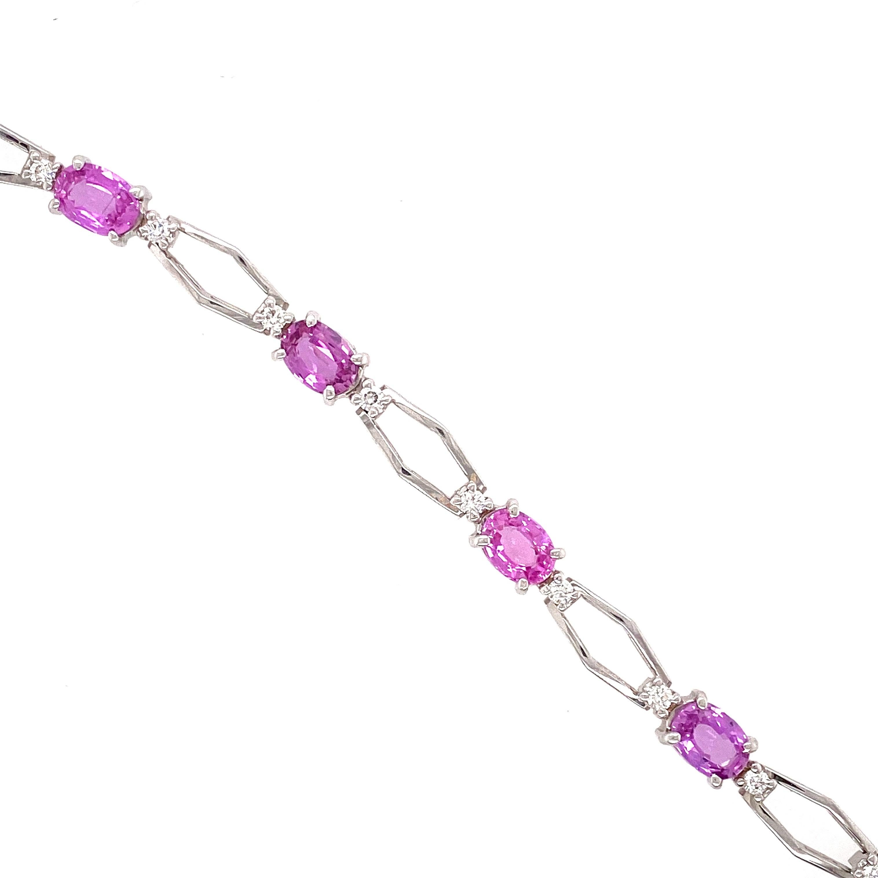 Oval Cut 7.80 Carat Pink Sapphire and Diamond Bracelet