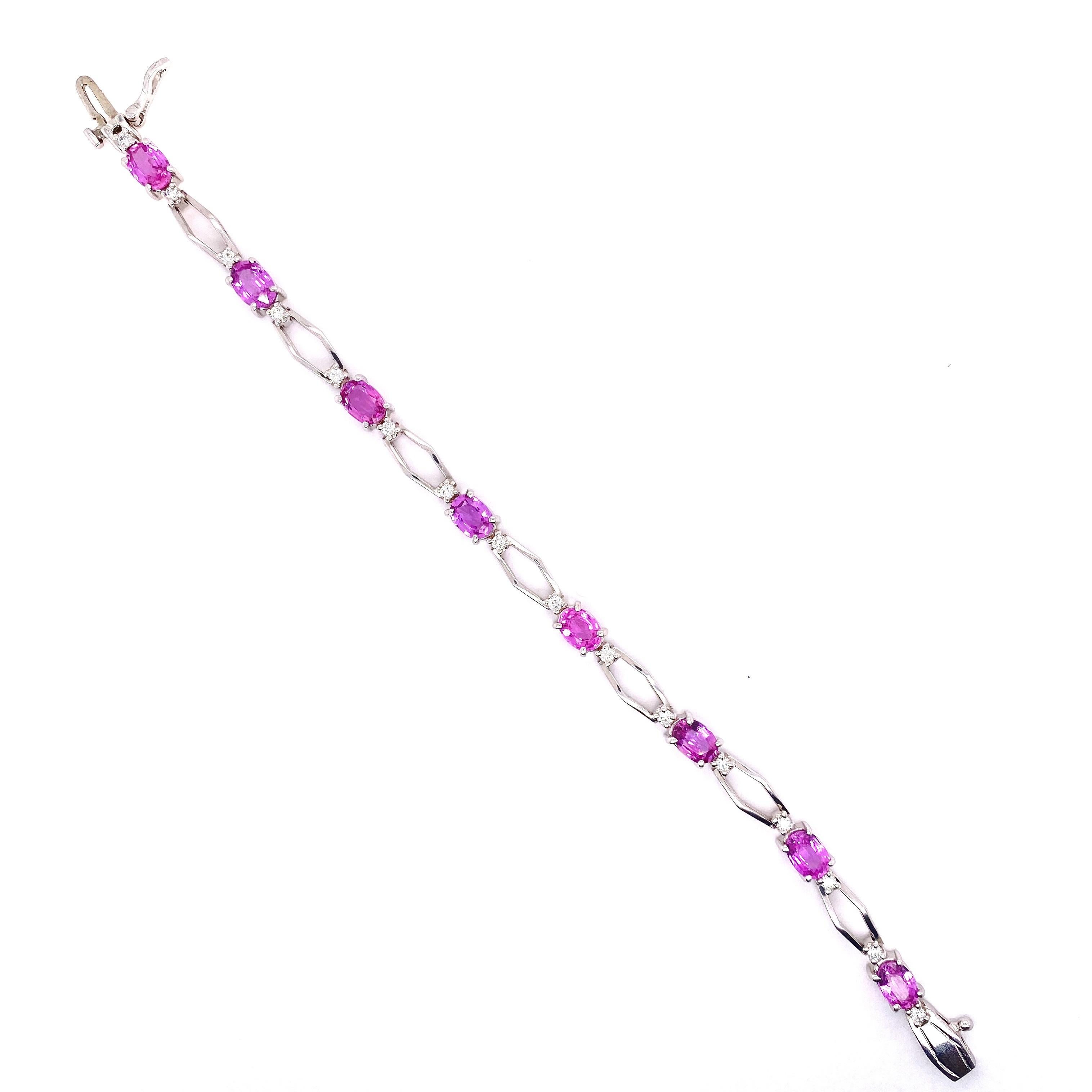 7.80 Carat Pink Sapphire and Diamond Bracelet In New Condition In Great Neck, NY