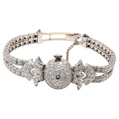 7.80 Carat Round and Baguette H VS1 Diamond 14 Karat White Gold Bracelet Watch