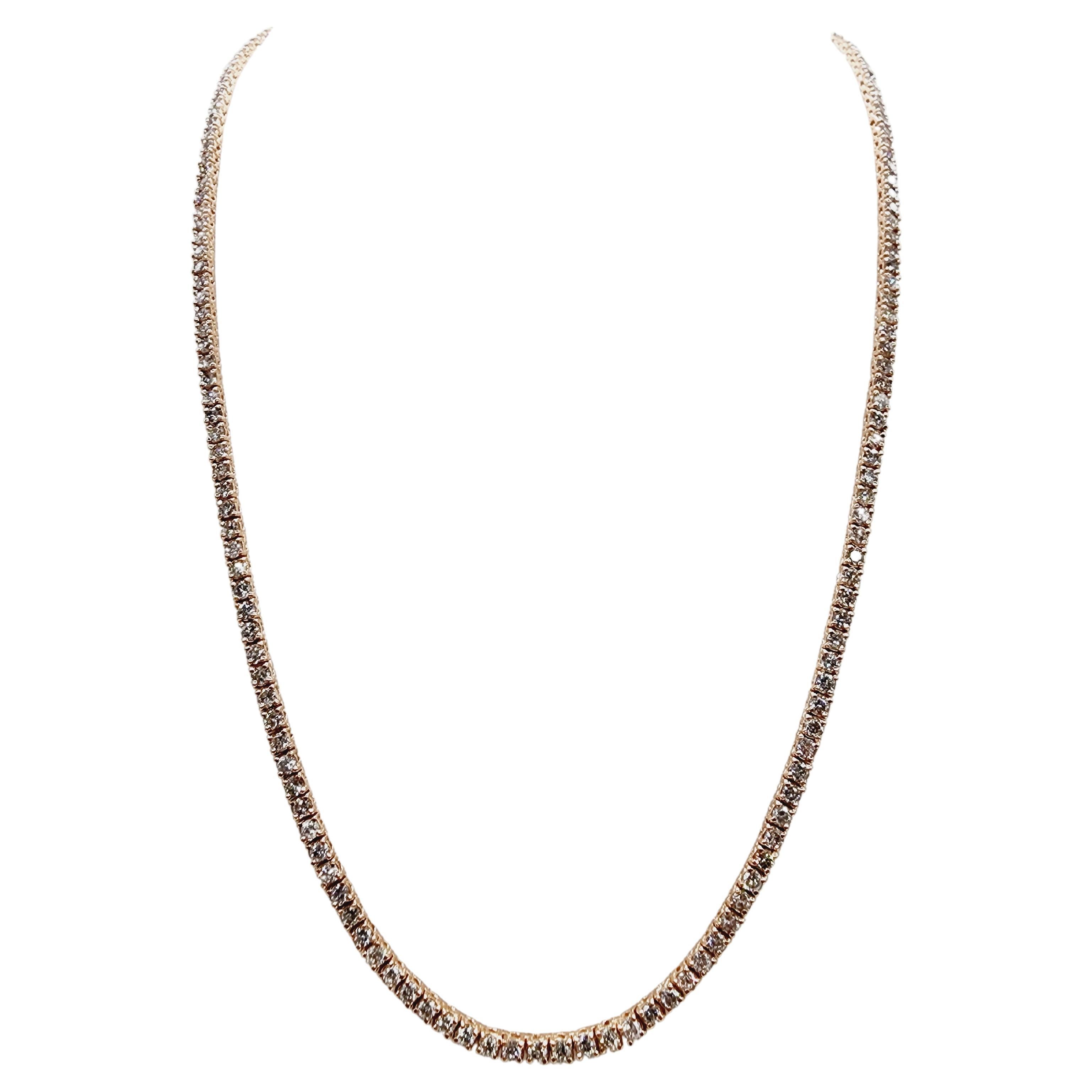 7,80 Karat runder Diamant-Tennis-Halskette aus 14 Karat Roségold mit Brillantschliff im Angebot