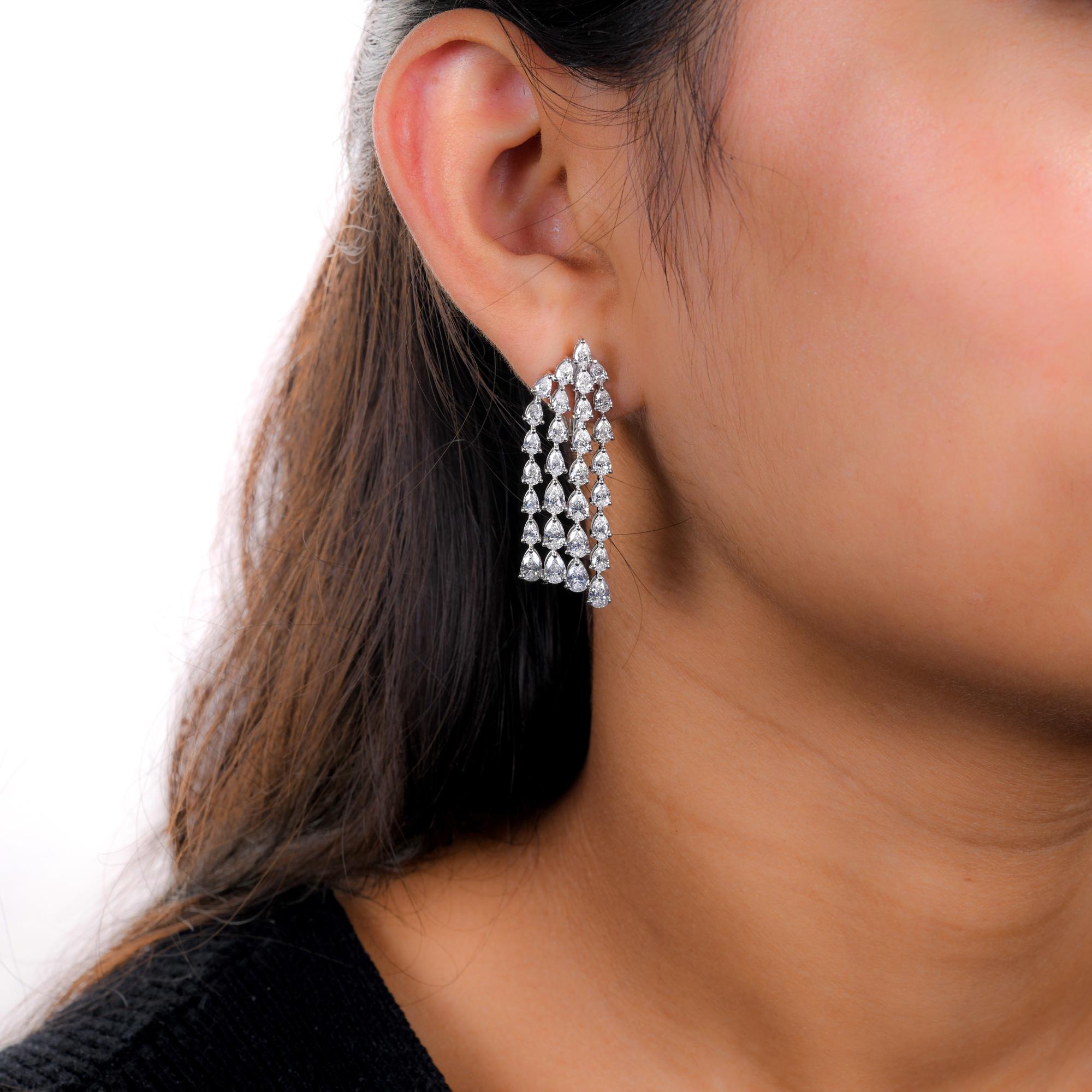 Taille poire 7.80 Carat SI Clarity HI Color Diamond Pear Chandelier Earrings 14k White Gold en vente