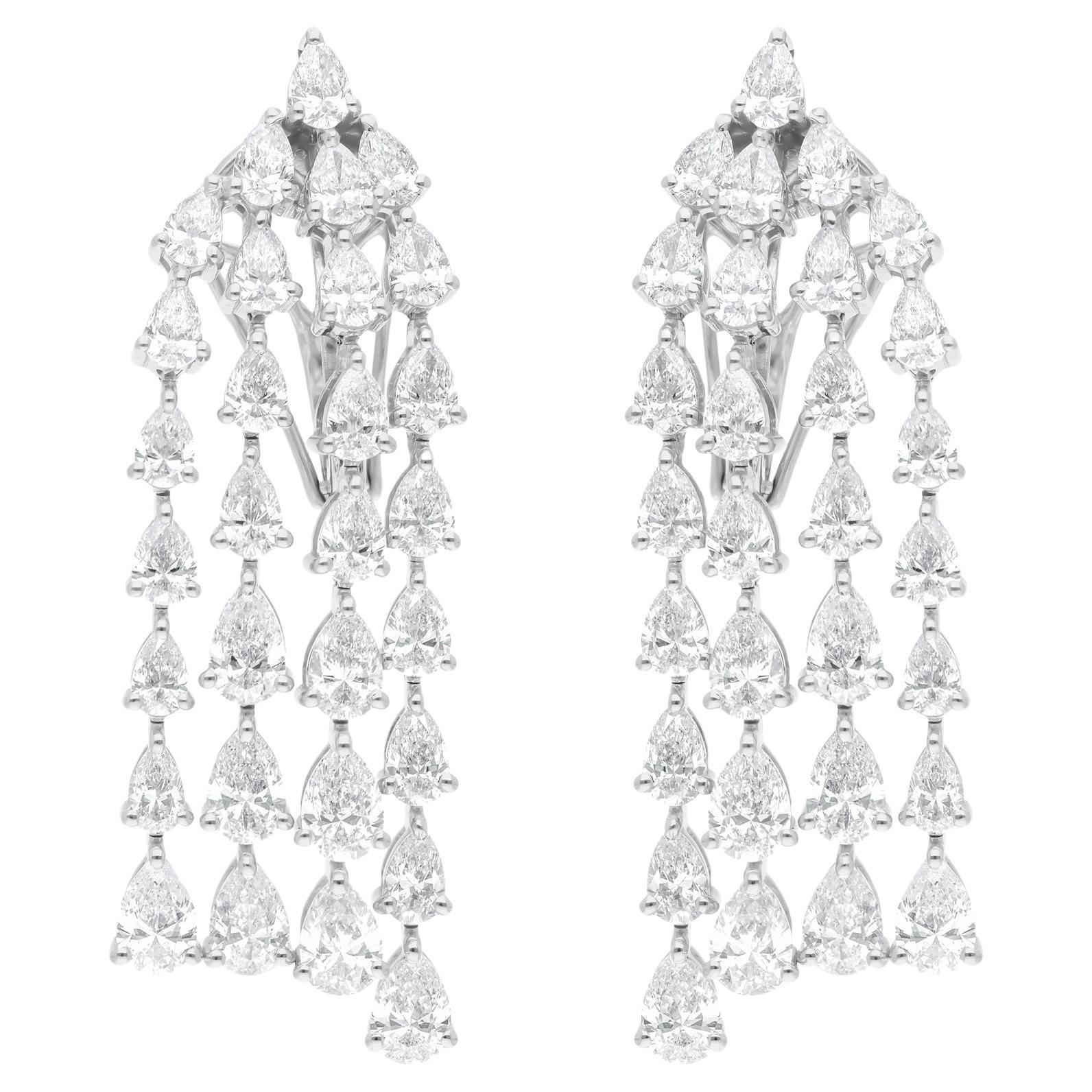 7.80 Carat SI Clarity HI Color Pear Diamond Chandelier Earrings 14k White Gold