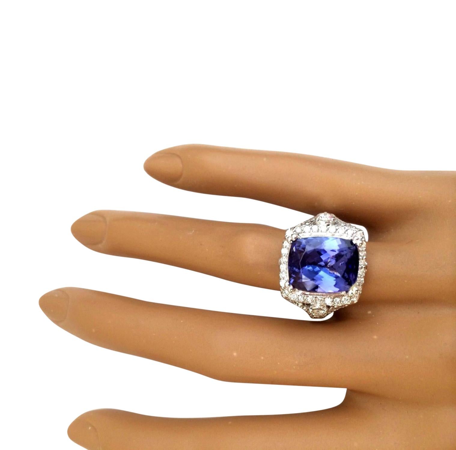 Dazzling Tanzanite Diamond Ring In 14 Karat Solid White Gold  In New Condition For Sale In Los Angeles, CA