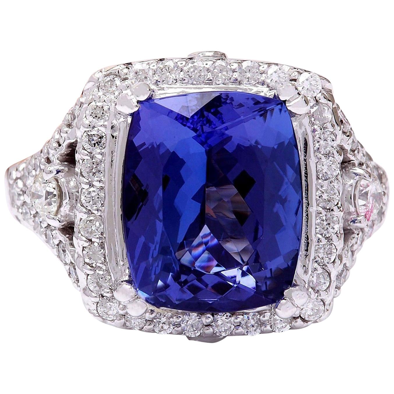 Bague éblouissante en or blanc massif 14 carats avec tanzanite 