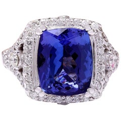 Dazzling Tanzanite Diamond Ring In 14 Karat Solid White Gold 