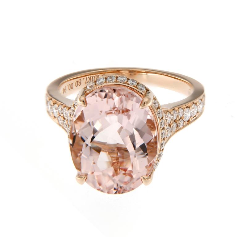 7,80 Karat 18K Rose Gold  Pinker Morganit-Diamant-Ring (Ovalschliff) im Angebot