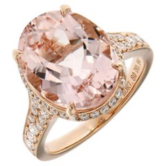 7.80 carats 18K Rose Gold  Pink Morganite Diamond Ring