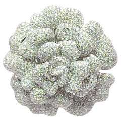 7.80 Carats Diamond Pave 18k White Gold Flower Brooch-Pendant