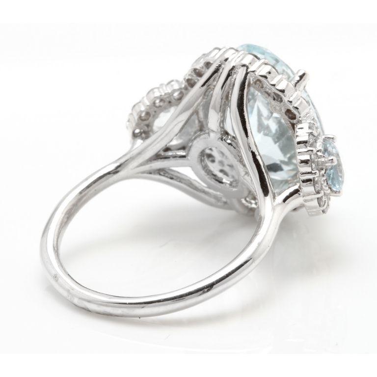 Exquisito anillo de oro blanco macizo de 14 quilates con aguamarina natural y diamantes de 7,80 quilates Corte rosa en venta