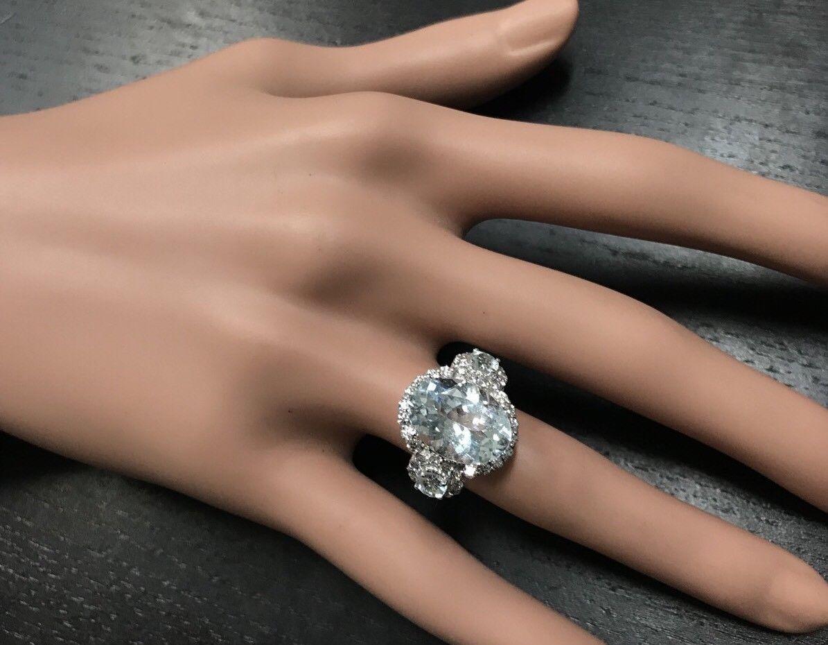 De las mujeres Exquisito anillo de oro blanco macizo de 14 quilates con aguamarina natural y diamantes de 7,80 quilates en venta