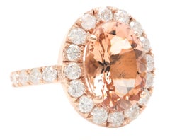 7.80 Carats Impressive Natural Morganite and Diamond 14K Solid Rose Gold Ring