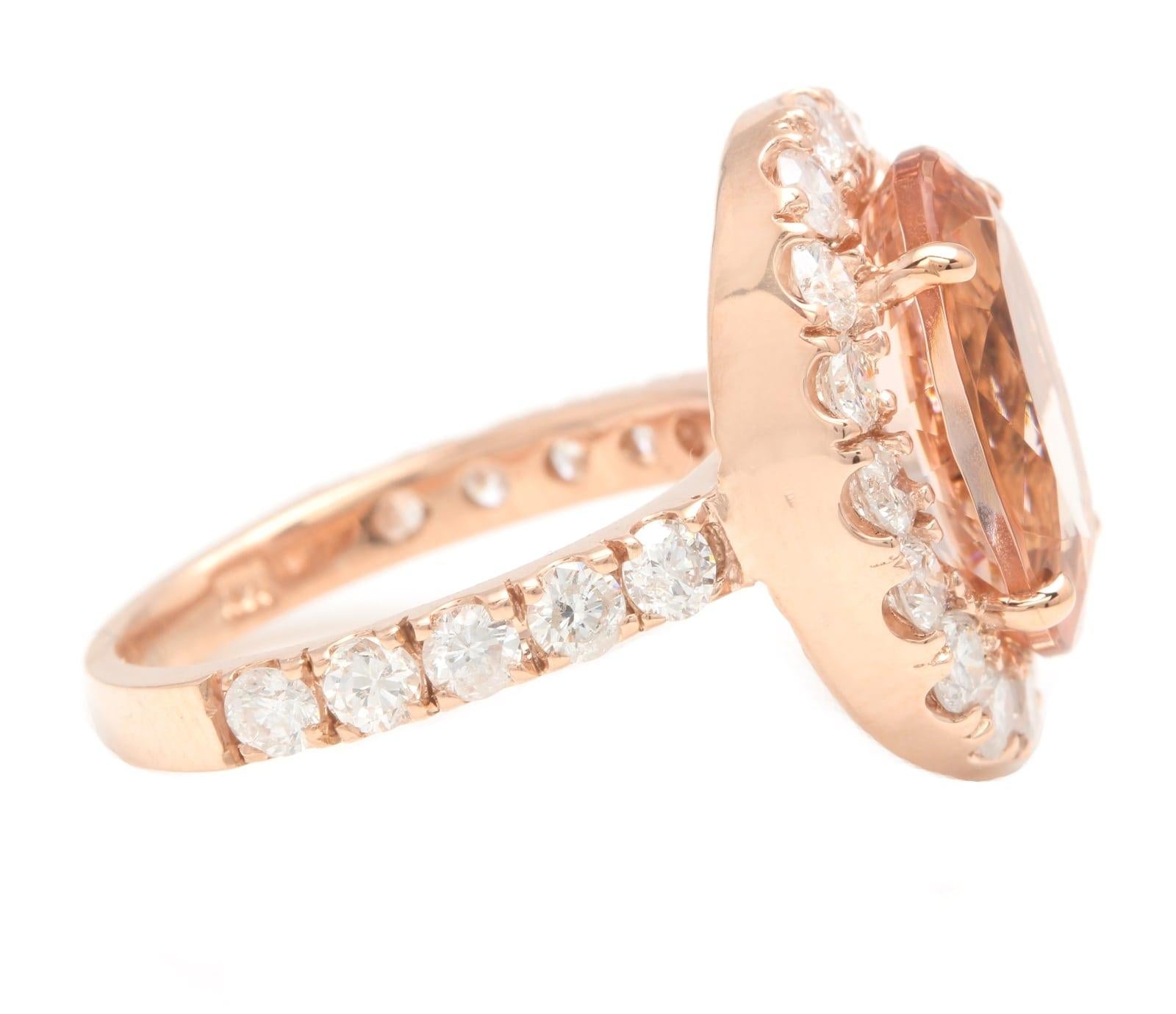 Mixed Cut 7.80 Carats Impressive Natural Morganite and Diamond 14K Solid Rose Gold Ring For Sale