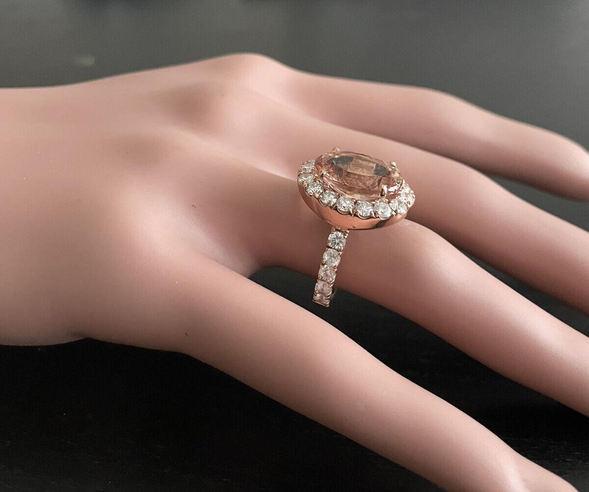 7.80 Carats Impressive Natural Morganite and Diamond 14K Solid Rose Gold Ring For Sale 2