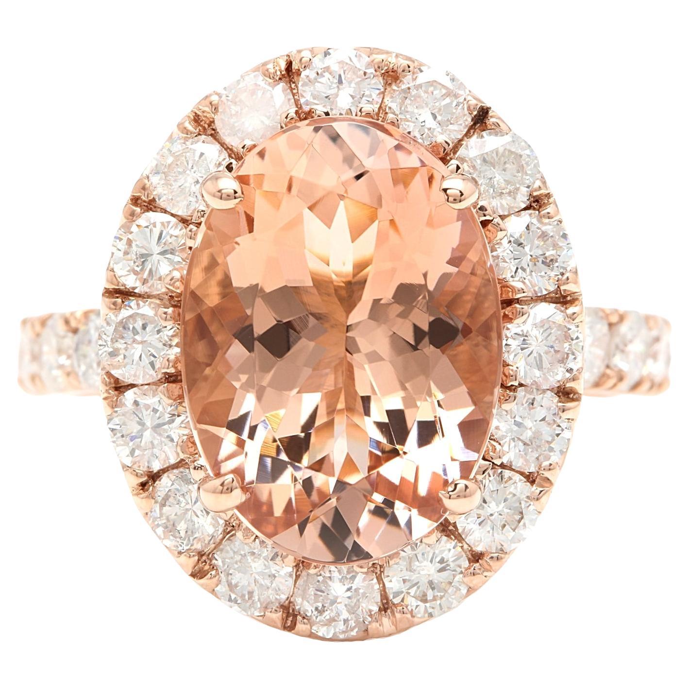 7.80 Carats Impressive Natural Morganite and Diamond 14K Solid Rose Gold Ring For Sale