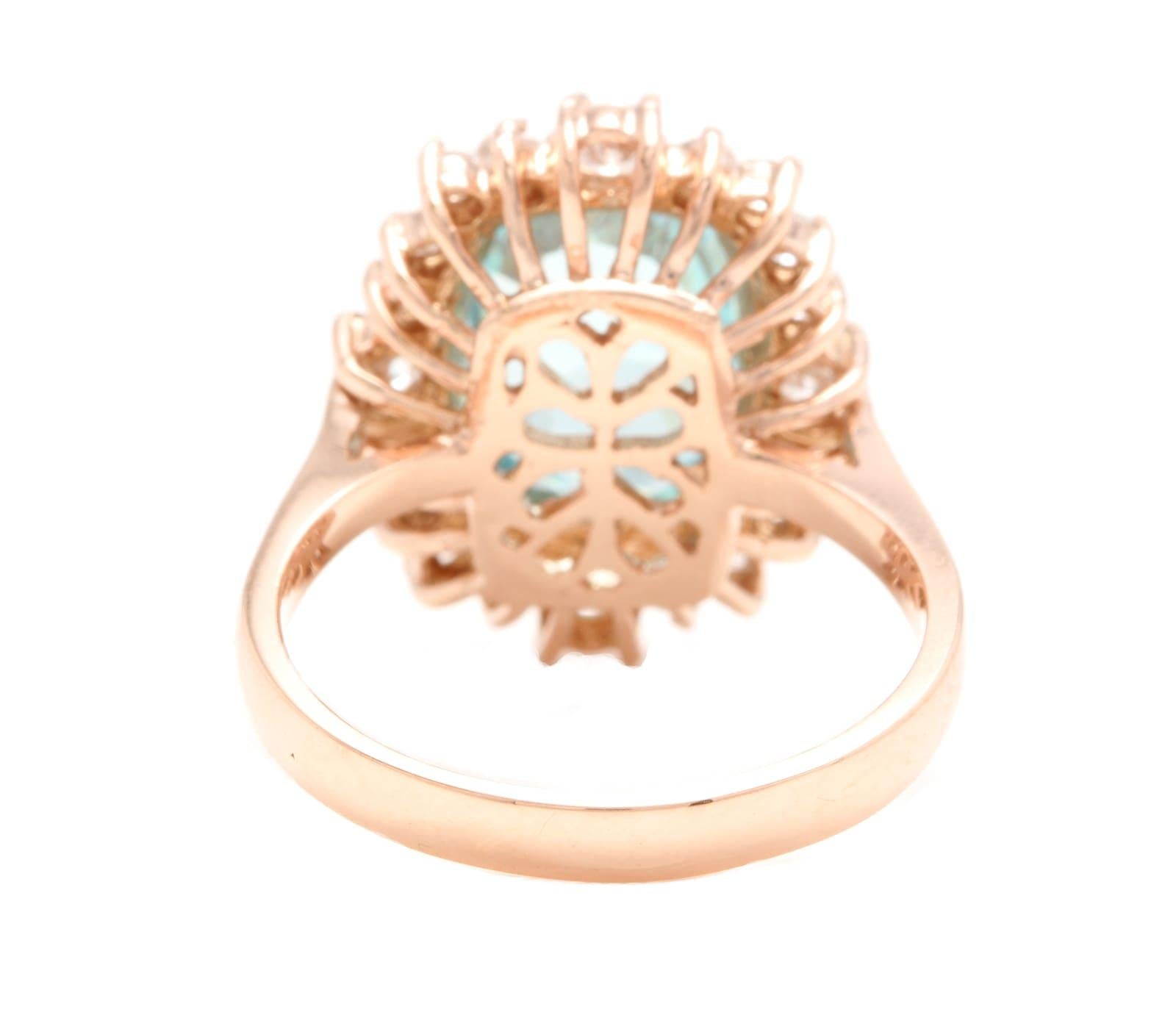 Bague en or rose massif 14 carats avec zircon bleu naturel de 7,80 carats et diamants Neuf - En vente à Los Angeles, CA