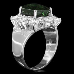 7.80 Carats Natural Green Tourmaline and Diamond 14K Solid White Gold Ring