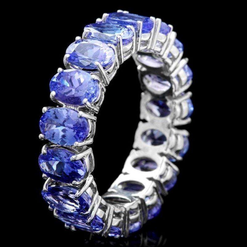 Oval Cut 7.80 Carats Natural Tanzanite 14k Solid White Gold Ring For Sale