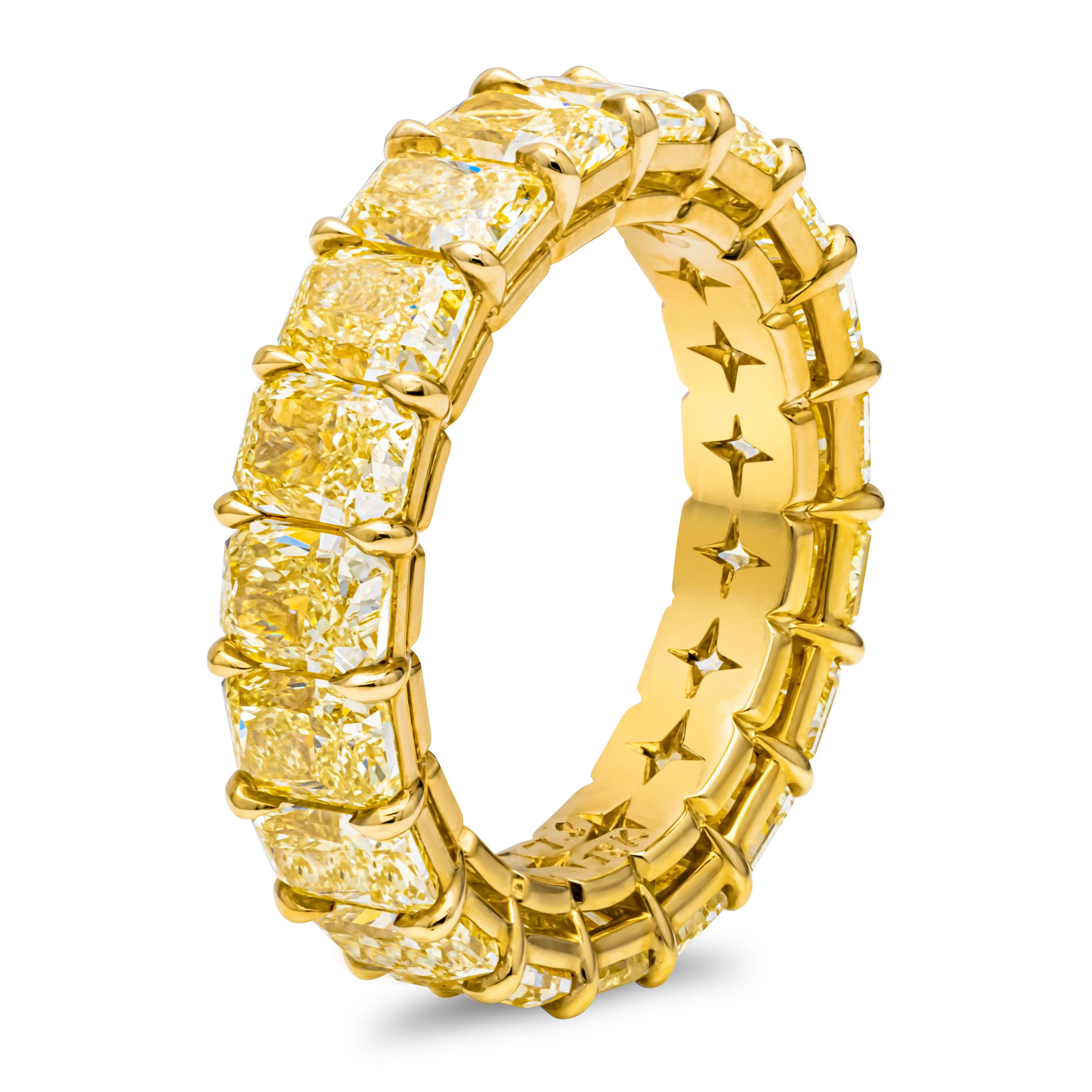 Contemporary 7.80 Carats Total Radiant Cut Fancy Yellow Diamond Eternity Wedding Band For Sale