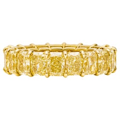 7.80 Carats Total Radiant Cut Fancy Yellow Diamond Eternity Wedding Band