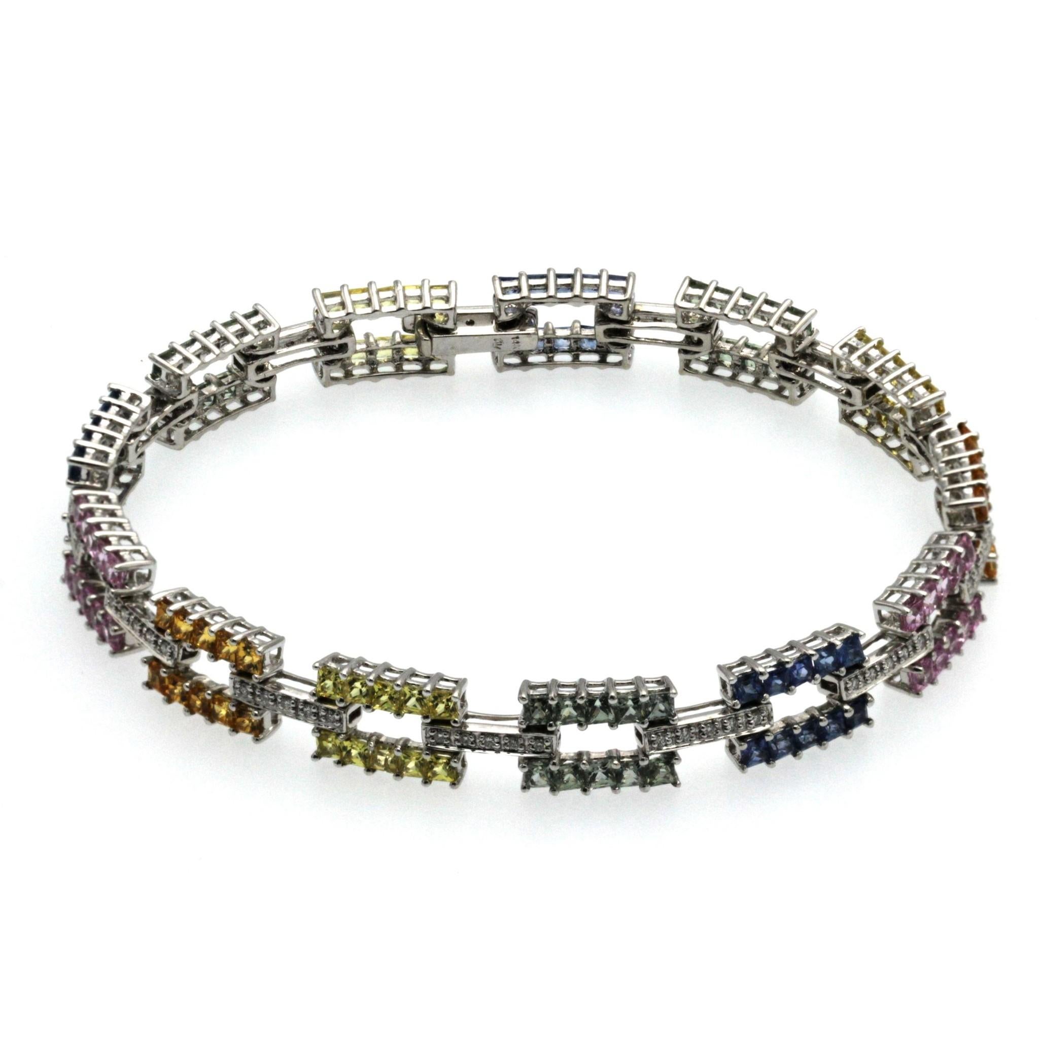 7.80 Carat Natural Multi-Color Stones and 0.26 Carat Diamonds 14k Gold Bracelet In Excellent Condition In Los Angeles, CA