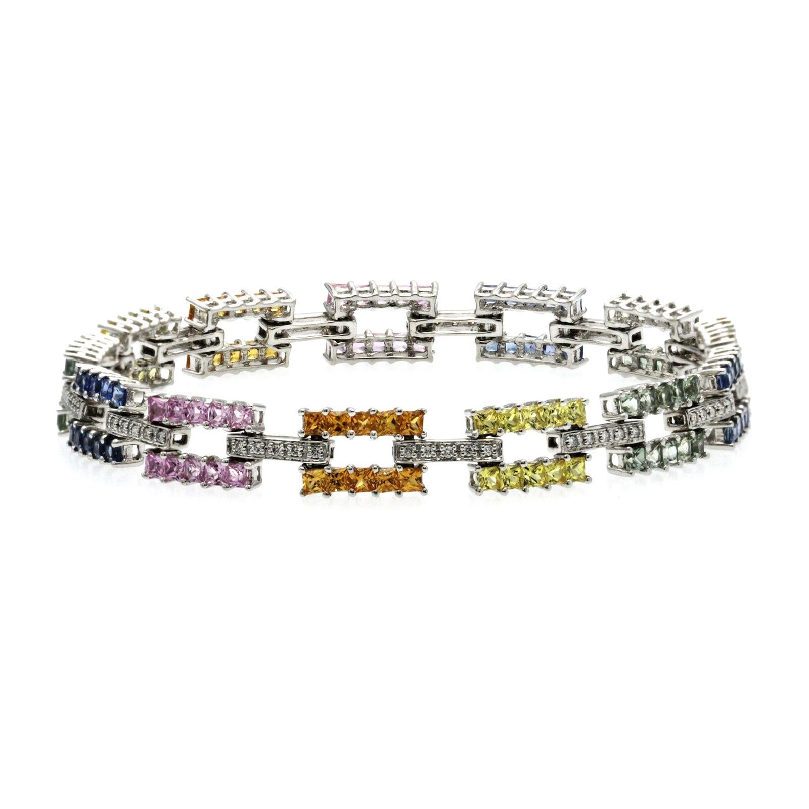 7.80 Carat Natural Multi-Color Stones and 0.26 Carat Diamonds 14k Gold Bracelet 1