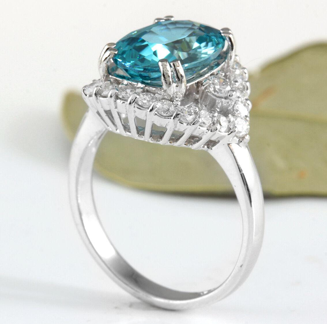 7,80 Karat natürlicher, schön aussehender blauer Zirkon und Diamant 14K massiver Weißgold Ring im Zustand „Neu“ im Angebot in Los Angeles, CA