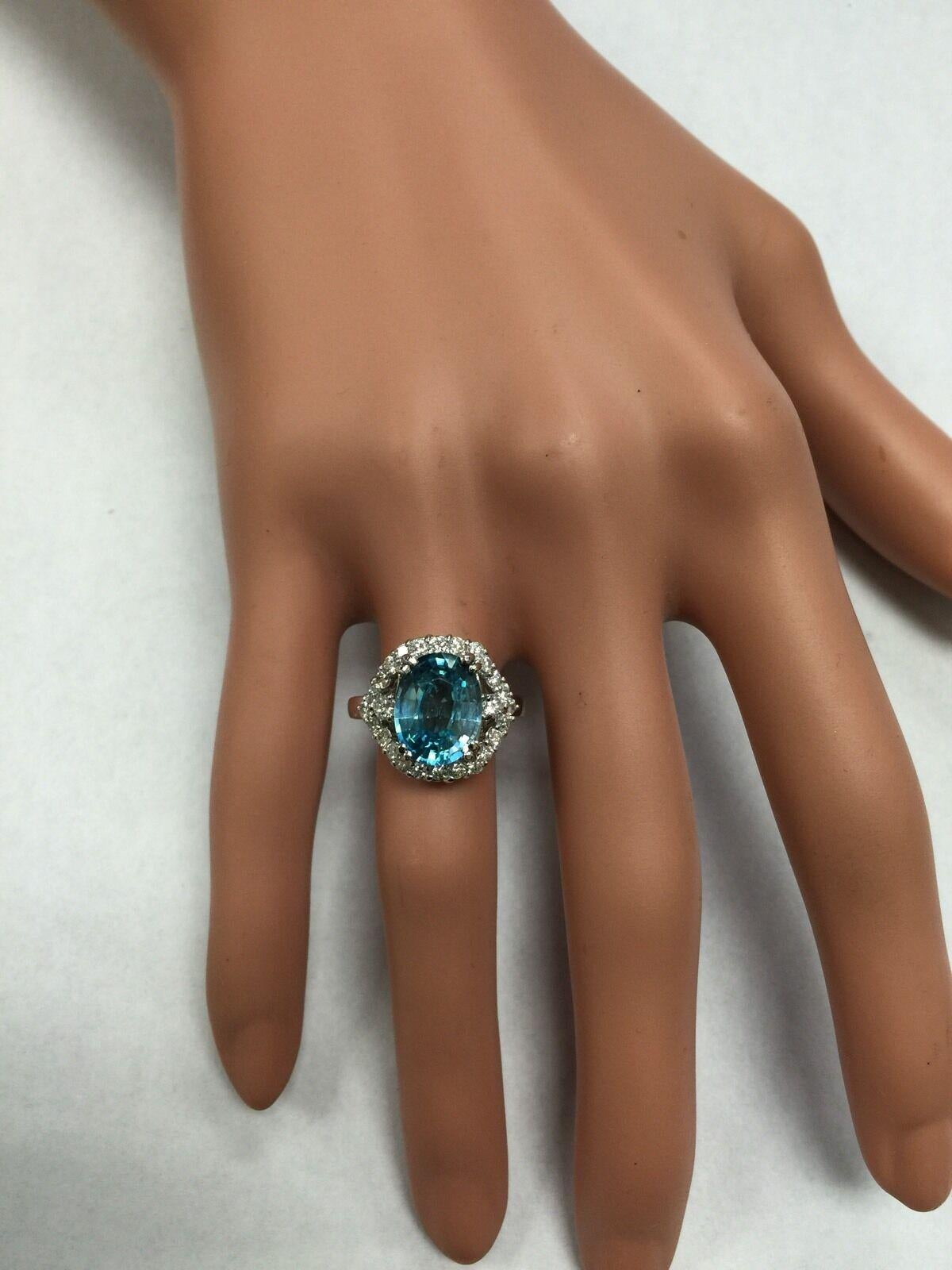 7,80 Karat natürlicher, schön aussehender blauer Zirkon und Diamant 14K massiver Weißgold Ring im Angebot 3