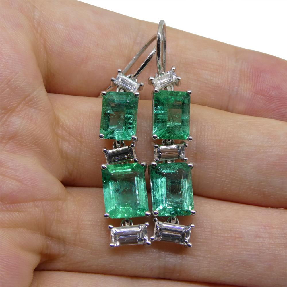 7.80ct Emerald, 1.80ct White Sapphire Earrings in 14k White Gold 4
